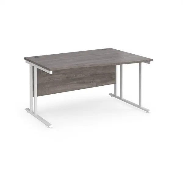 Maestro 25 Wave Desk White Frame and Grey Oak Table Top - Right Hand - 1400mm