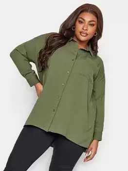 Yours Textured Boyfriend Shirt Toxic Yellow, Green, Size 26-28, Women