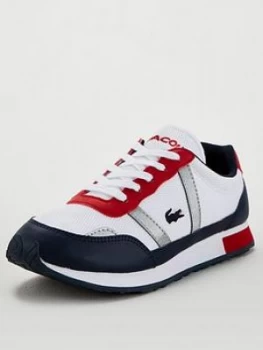 Lacoste Partner 120 Lace Up Trainers - White/Navy, Size 5 Older