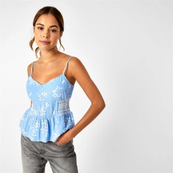 Jack Wills Kally Peplum Floral Cami Top - Sky Blue