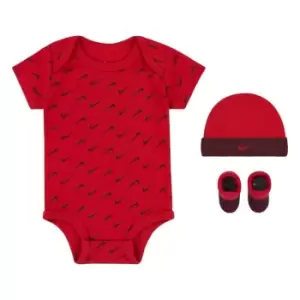 Nike Essentials Onesie Hat and Bootie 3 Piece Set - Red