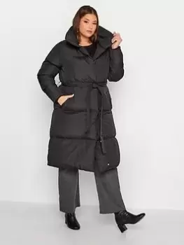 Yours Ladies Belted Wrap Puffer Coat - Black, Size 18, Women