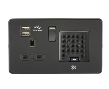 KnightsBridge Screwless 13A socket, USB chargers (2.4A) and Bluetooth Speaker - Matt Black