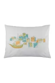 Green and White Decorative 'Embroidered Harbour' Scatter Cushion, 30 x 40 cm