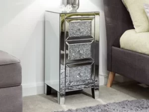 GFW Lucia 3 Drawer Crushed Diamond Mirrored Bedside Cabinet Assembled