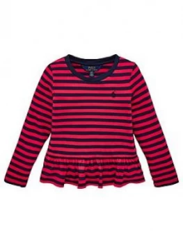 Ralph Lauren Girls Stripe Peplum Long Sleeve T-Shirt - Pink, Size Age: 8-10 Years, M, Women