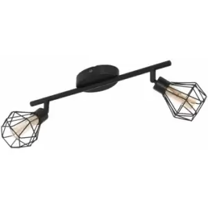 Loops - Flush 2 Spot Ceiling Light Colour Black Steel Shade Amber Glass Bulb G9 2x3W