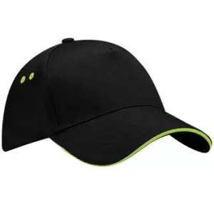 Beechfield Unisex Ultimate 5 Panel Contrast Baseball Cap With Sandwich Peak / Headwear (Pack of 2) (One Size) (Black/Lime Green)