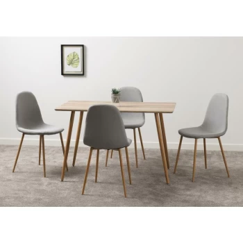 Seconique Barley Oak Veneer Dining Table & 4 Grey Fabric Chairs Set