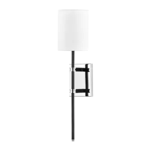 Denise 1 Light Wall Sconce Polished Nickel/Bk with White Shade