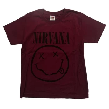 Nirvana - Grey Smiley Kids 9-10 Years T-Shirt - Red