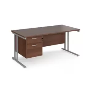 Office Desk Rectangular Desk 1600mm With Pedestal Walnut Top With Silver Frame 800mm Depth Maestro 25 MC16P2SW