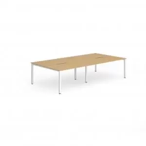 B2B White Frame Bench Desk 1400 Beech 4 Pod