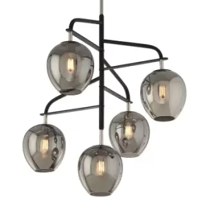 Odyssey 5 Light Pendant Large Carbide Black & Polished Nickel, Glass