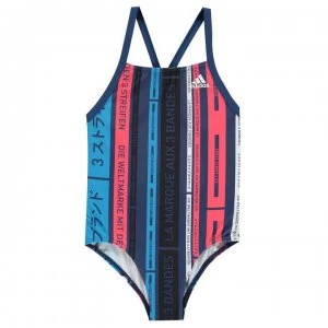 adidas AOP Swimsuit Junior Girls - T indigo/White