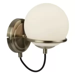 Searchlight Sphere - 1 Light Wall Light White, Antique Brass with Glass Shade, E14