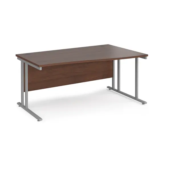 Maestro 25 Right Handed Wave Desk with Silver Cantilever Legs and Walnut Top - 1600mm Wide