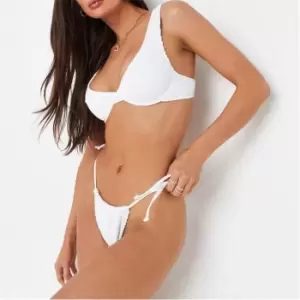 Missguided Crinkle High Leg Boomerang Bikini Bottoms - White