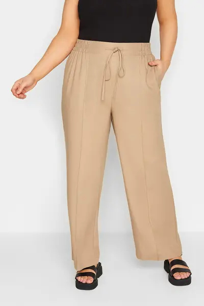 Yours Wide Leg Linen Trousers Brown