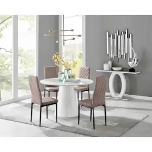 Furniture Box Palma White High Gloss Round Dining Table and 4 Cappuccino Milan Black Leg Chairs