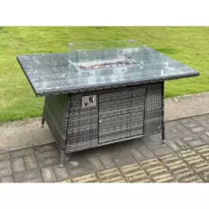 Fimous Outdoor Dark Grey Rattan Fire Pit Dining Table Set with Gas Heater and Clear Tempered Glass