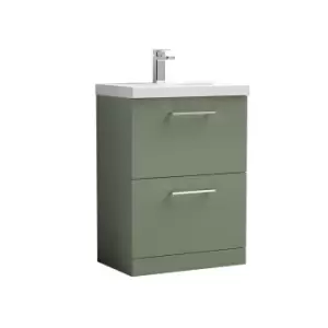 Nuie Arno 600mm Floor Standing 2 Drawer Vanity & Mid-Edge Basin Satin Green