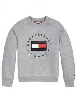 Tommy Hilfiger Girls Heritage Logo Crew Sweat - Grey Marl, Size Age: 6 Years, Women