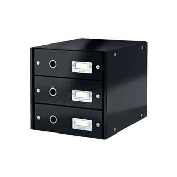 WOW Click & Store Drawer Cabinet (3 Drawers) with Thumbholes and Label Holders for A4 Formats Black - 282X286X358MM