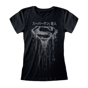 Superman - Distressed Japanese Logo Womens X-Large T-Shirt - Black