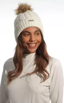 Faux Fur Pom Pom Cable Knit Beanie Hat