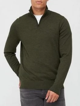 Calvin Klein Superior Wool Zip-Mock Knitted Jumper - Khaki