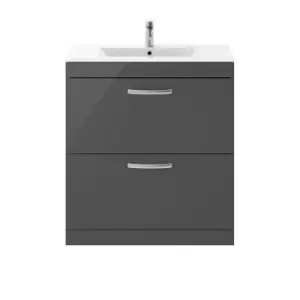 Nuie Athena 800 Floor Standing 2-drawer Vanity & Minimalist Basin - Gloss Grey