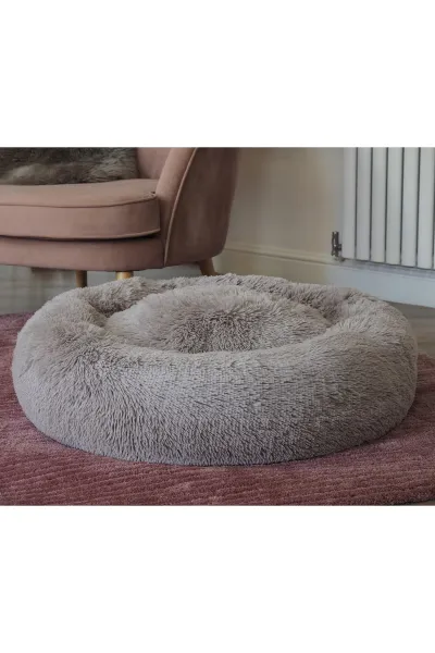 Calming Shaggy Faux Fur Pet Bed - Grey