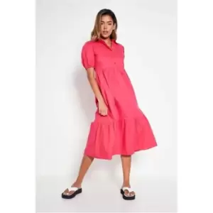 I Saw It First Woven Button Front Collared Short Sleeve Midi Dress - Pink