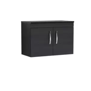 Nuie Athena 800 Wall Hung 2-door Vanity & Sparkling Black Worktop - Black Woodgrain