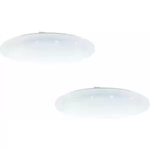 Loops - 2 pack Flush Ceiling Light White Shade White Plastic With Crystal Effect LED 36W