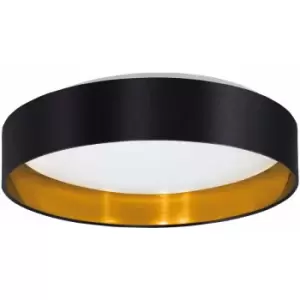 Flush Ceiling Light Colour White Shade Black Gold Fabric Bulb LED 24W Included