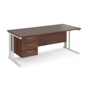 Office Desk Rectangular Desk 1800mm With Pedestal Walnut Top With White Frame 800mm Depth Maestro 25 MCM18P3WHW