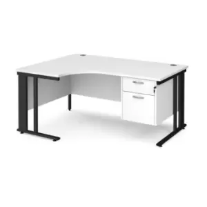 Office Desk Left Hand Corner Desk 1600mm With Pedestal White Top With Black Frame 1200mm Depth Maestro 25 MCM16ELP2KWH