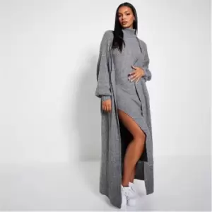 I Saw It First Recycled Blend Oversized Cosy Knit Longline Cardigan Co-Ord - Grey