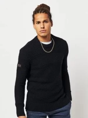 Superdry Jacob Cable Crew Knit, Navy, Size S, Men