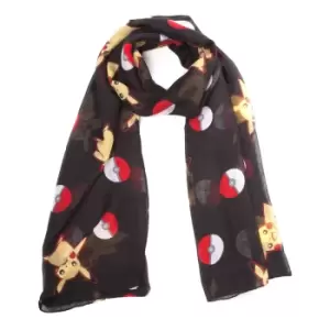 POKEMON Adult Female Pikachu & Pokeballs Scarf, One Size, Black