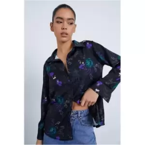 I Saw It First Black Oriental Print Satin Shirt - Black