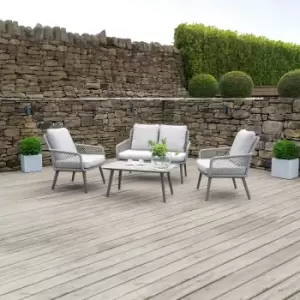 Cagliari 4 Seat Season Proof Rope Chair and Glass Top Table Garden Lounge Set with Aluminium Frame