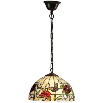 Interiors 1900 Lighting - Interiors Butterfly - 1 Light Small Ceiling Pendant Bronze, Tiffany Style Glass, E27