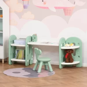 HOMCOM Kids Adjustable Table and Chair Set 2 Piece Play Table with Storage Childrens Playroom/Bedroom Furniture Toddler PE Green and white