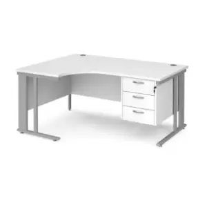 Office Desk Left Hand Corner Desk 1600mm With Pedestal White Top With Silver Frame 1200mm Depth Maestro 25 MCM16ELP3SWH