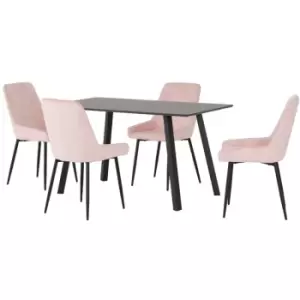 Seconique - Berlin Dining Set Table Black Grain with 4 Avery Pink Velvet Chairs