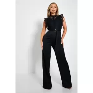 I Saw It First Lace Tie Waist Wide Leg Jumpsuit - Black