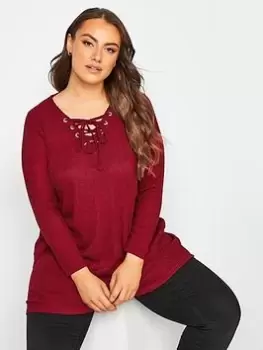 Yours Lace Up Detail Top, Red, Size 20, Women